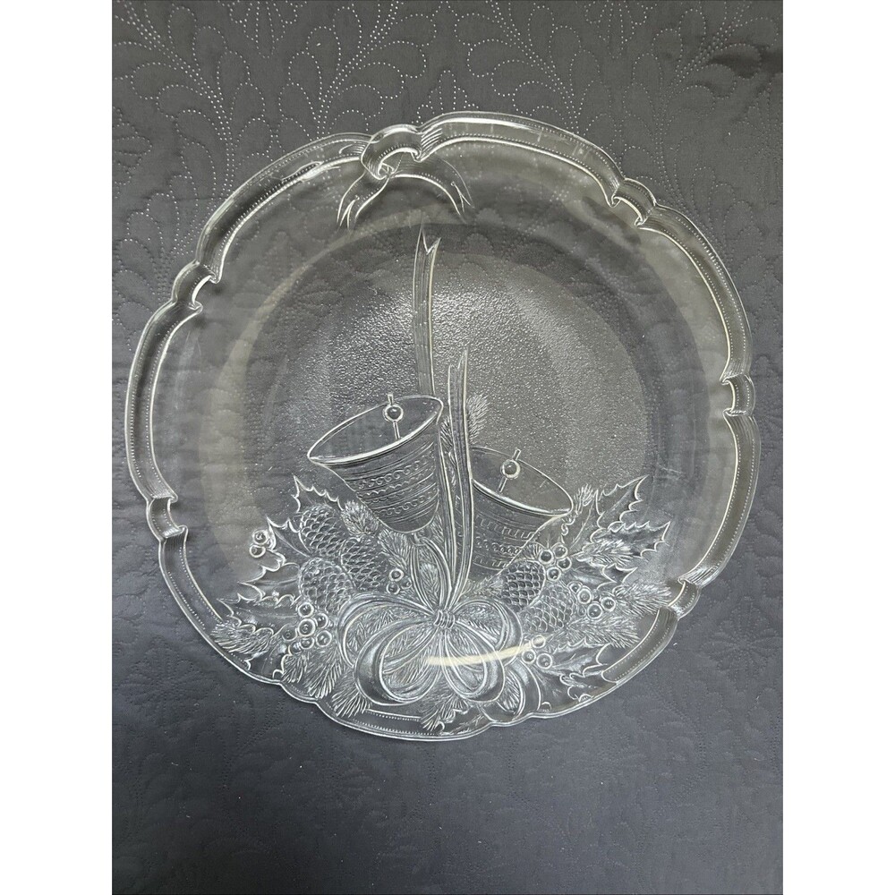VTG Mikasa 15" Crystal Holiday Bells Christmas Hostess Platter Serving 14 3/4